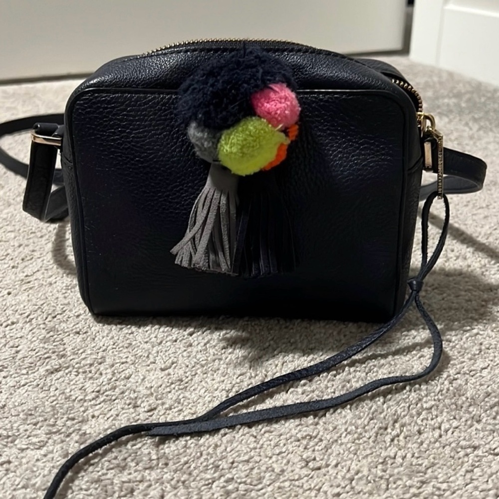 Rebecca Minkoff Dark Navy Crossbody Bag with Multicolor Pom-Pom